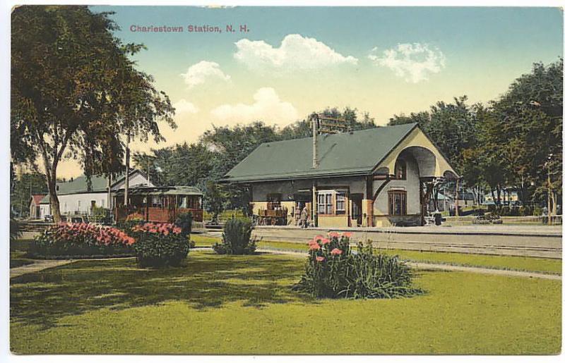 Charlestown NH Trolley  Railroad Station Train Depot Postcard