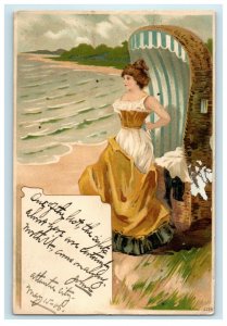 1906 Woman Standing Near The Sea Atlantic City New Jersey NJ Postcard 