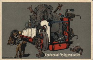 Continental Tires Advertising Elephant Hippo Lion Giraffes Monkey Postcard