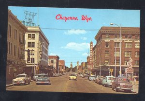 CHEYENNE WYOMING DOWNTOWN STREET SCENE 1950's CARS STORES VINTAGE POSTCARD