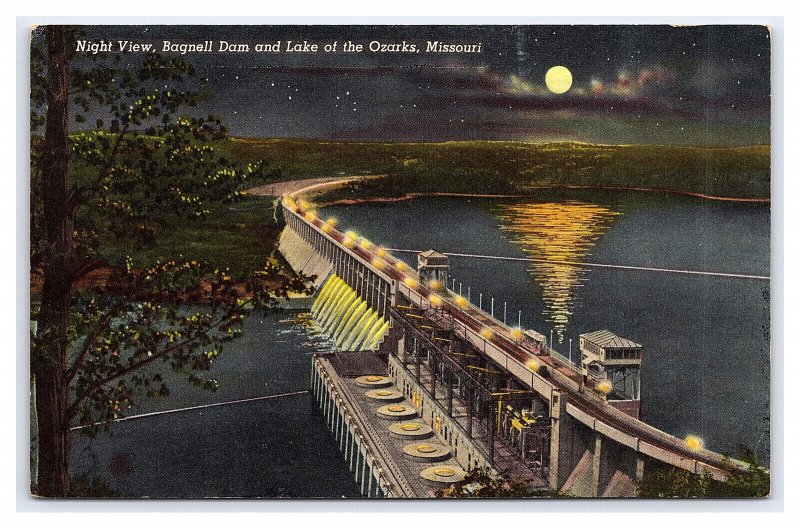 Bagnell Dam & Lake Of The Ozarks Missouri Night View Postcard