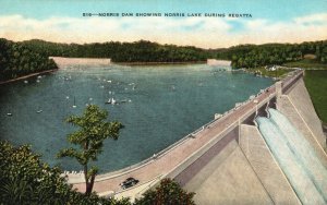 Vintage Postcard Norris Dam Showing Norris Lake During Regatta Tennessee TN