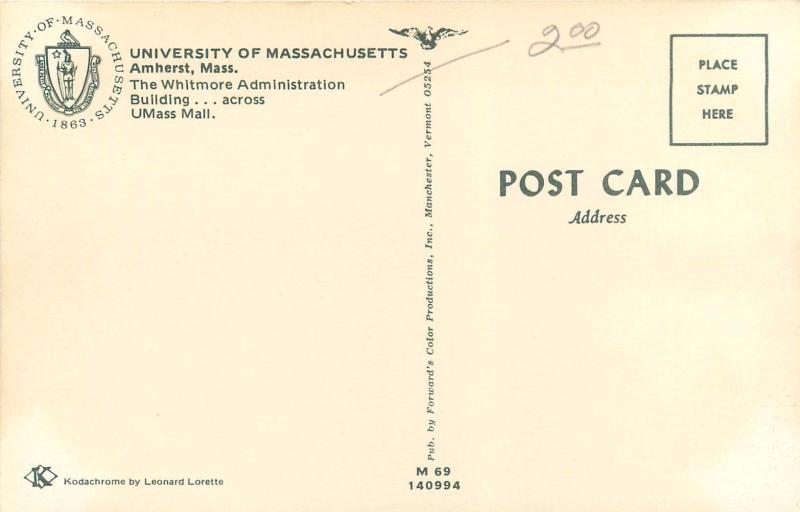 University of Massachusetts Amherst The Whitmore Administration UMASS Postcard