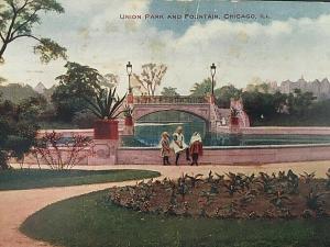 Postcard 1908 View of Union Park & Fountain in Chicago, IL.  T1