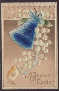 A Joyous Easter,Chick,Flowers,Applique Bell Postcard