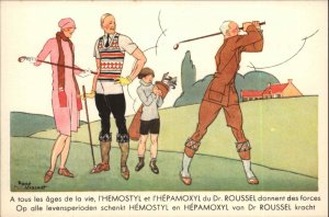 Golf Advertising Art Deco Medicine Hemostyl Rene Vincent c1920s Postcard