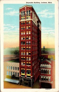 View of Reynolds Building, Jackson MI Vintage Postcard S64