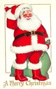 Embossed Merry Christmas Santa Claus Postcard Santa With Bag Of Toys 46