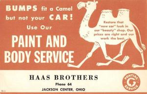 Jackson Center Ohio Haas Brothers Camel Ad Antique Postcard K80300