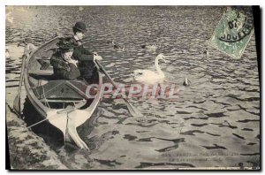 Postcard Old Paris Bois de Boulogne boat Swan Lake