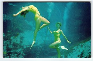 Weeki Wachee Mermaid Florida Vintage Postcard 2 Women Perform Underwater Chrome