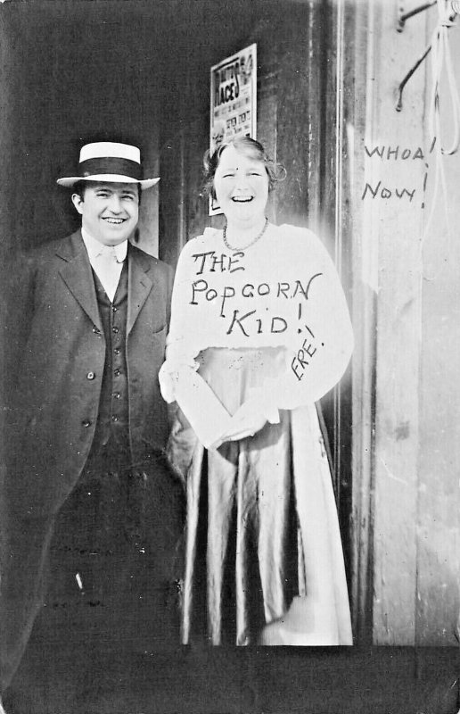 The Popcorn Kid ERE! Husband & Wife Enjoying Popcorn Real Photo postcard