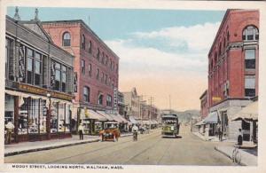 Massachusetts Waltham Trolley On Moody Street Looking North Curteich