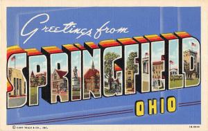 Springfield Ohio Greetings Large Letter Linen Antique Postcard (J15068)