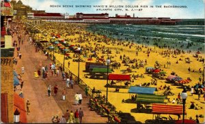 Vtg Atlantic City NJ Beach Scene Hamid's Million Dollar Pier 1940s Postcard