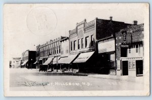 Hillsboro North Dakota Postcard RPPC Photo Main Street Drugs Store Gem Theatre
