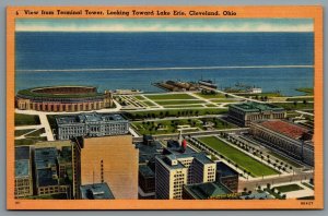 Postcard Cleveland OH c1940s Terminal Tower Lake Erie Cleveland Stadium