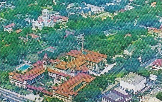 Aerial View Of Flagler College With Flagler Memorial Presbyterian Church In B...