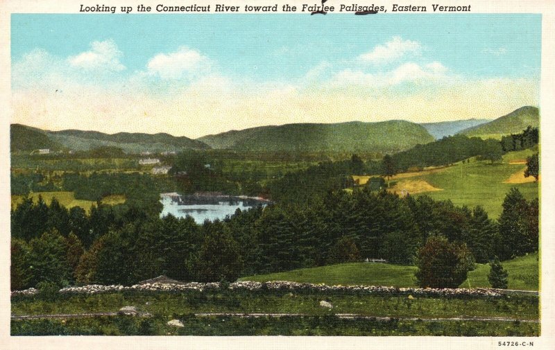 Vintage Postcard 1930s Connecticut River Fairlee Palisades Eastern Vermont VT