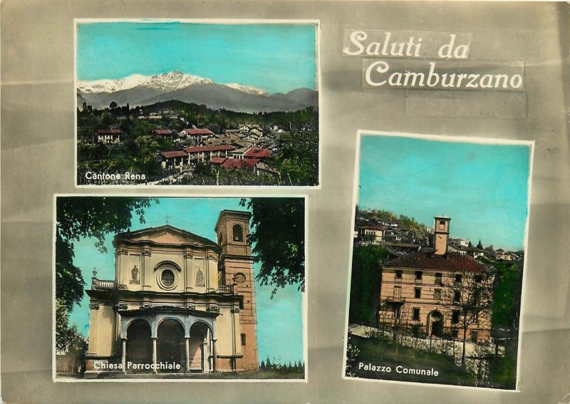 Italy Saluti da Camburzano Cantone Rena Chiesa Parocchiale Palazzo Comunale 1961