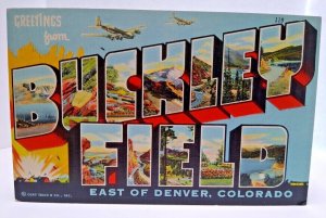 Greetings From Buckley Field Colorado Large Big Letter Postcard Linen Air Planes