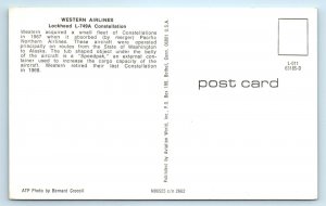 LOCKHEED L-749A CONSTELLATION AIRPLANE Western Airlines c1970s  Postcard