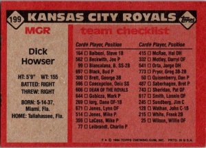 1986 Topps Baseball Card Dick Howser Manager Kansas City Royals sk2622