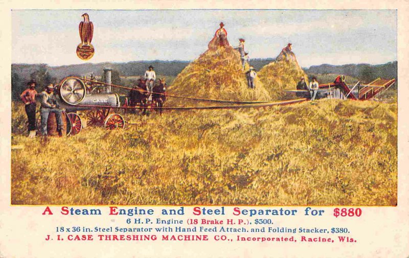 Steam Traction Engine JI Case Threshing Machine Steel Separator Farming postcard
