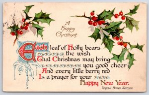 1910's A Happy Christmas And Happy New Year Green Leaf Greetings Card Postcard