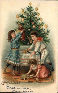Christmas Tree Children Toys Doll Dolly Cannon Cart c1910 Vintage Postcard