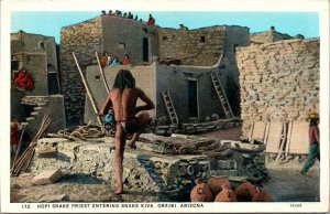 Vtg 1920s Hopi Snake Priest Entering Snake Kiva Oraibi Arizona AZ Postcard