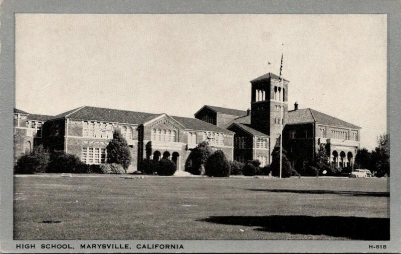 Marysville California~High School~Open Bell Tower~1930s B&W Silver Border PC 