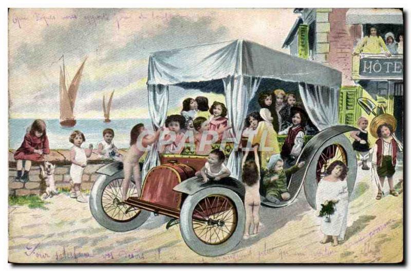 Postcard Old Automobile Babies Children