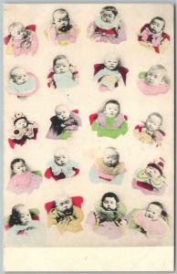 JAPANESE MULTIPLE BABIES ANTIQUE POSTCARD