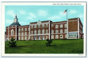 c1940's Iowa City High School Campus Building US Flag Iowa City Iowa IA Postcard
