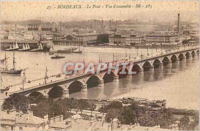 Postcard Old Bridge Bordeaux Overview