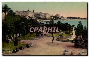 Cannes CPA Les jardins La statue Edouard VII Les grands hotels