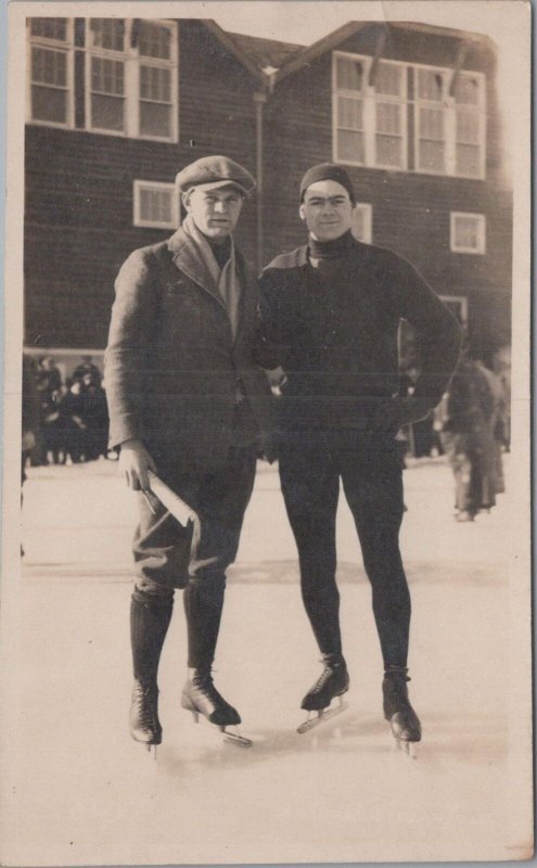 RPPC Postcard Men Ice Skating on Lake