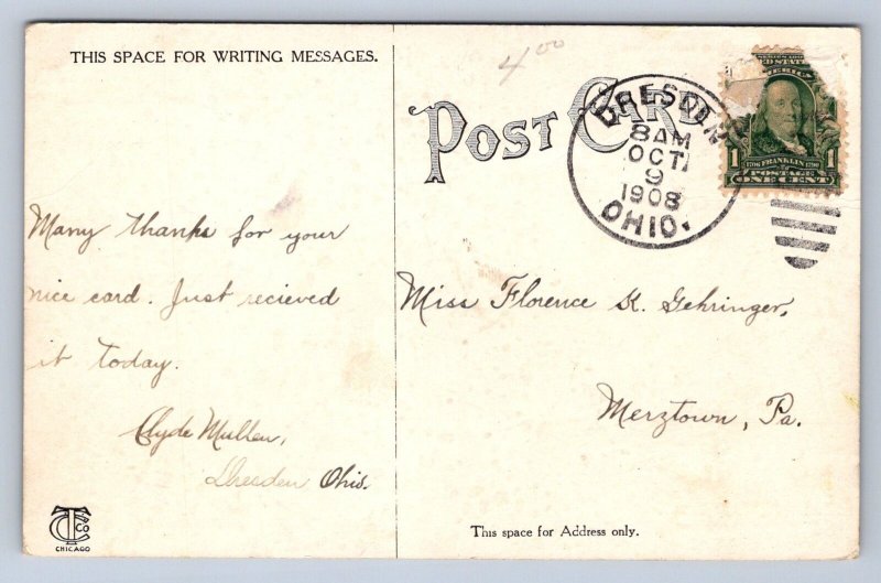 J97/ Dresden Ohio Postcard c1910 High School Building 482