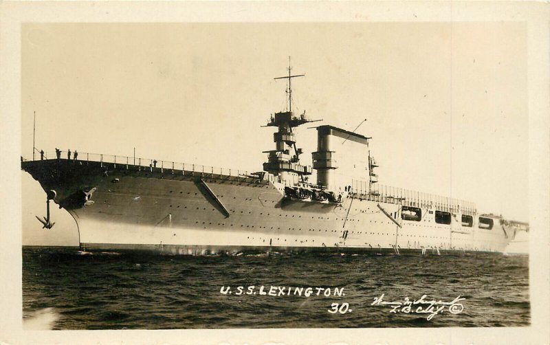 RPPC Postcard USS Lexington CV 2 Lady Lex Aircraft Carrier 