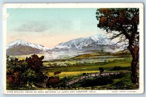 Hoehnes Colorado CO Postcard Spanish Peaks As Seen Between La Junta c1920's