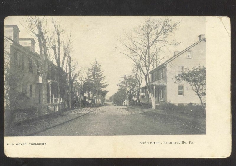 BRUNNERVILLE PENNSYLVANIA DOWNTOWN MAIN STREET SCENE PA. VINTAGE POSTCARD