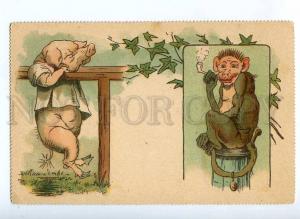 189474 ART NOUVEAU Dressed PIG Athlete SMOKING MOUSE vintage