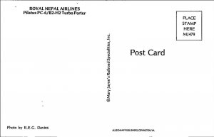 Postcard~Royal Nepal Airlines~Pilatus PC-6/B2H2 TurboPorter~Airplane~Vintage~A56 