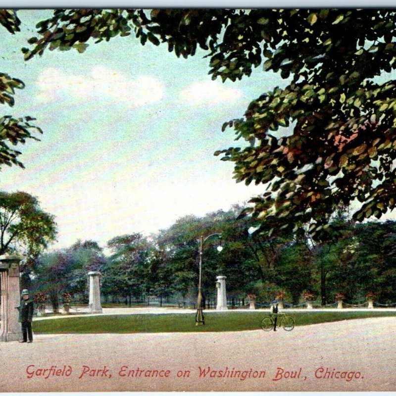 c1910s Chicago IL Garfield Park Entrance Washington Boul Lith Photo Postcard A64