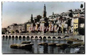 Postcard Moderne Menton Old Town and the Beach