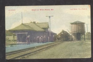 WEST PLAINS MISSOURI RAILROAD DEPOT TRAIN STATION WATER TANK VINTAGE OSTCARD