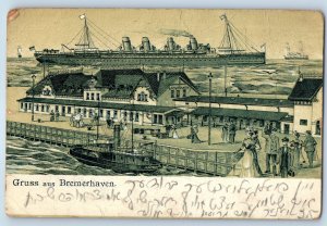 Bremen Germany Postcard Port Area Greetings from Bremerhaven c1905 Posted