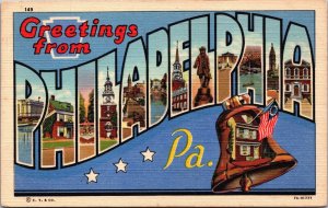 Greetings From Philadelphia Pennsylvania Linen Postcard C201