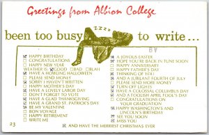 Albion College Michigan MI, Humorous Checklist, Holiday Greetings, Postcard